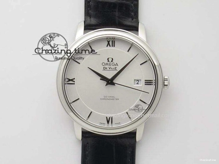 0419 De Ville YG MKF 1:1 Best Edition Silver Dial Diamonds Markers on Black Leather Strap MIYOTA 9015 V Flexible 8046